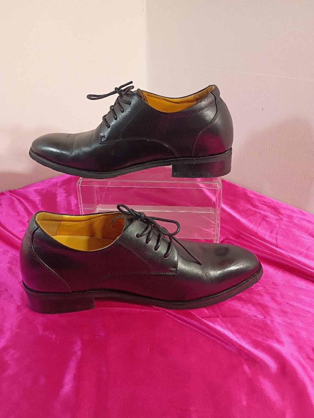 CHAMARIPA Mens SZ 8 Black 2.4" Elevator Shoes Height Increase Dress Oxford.